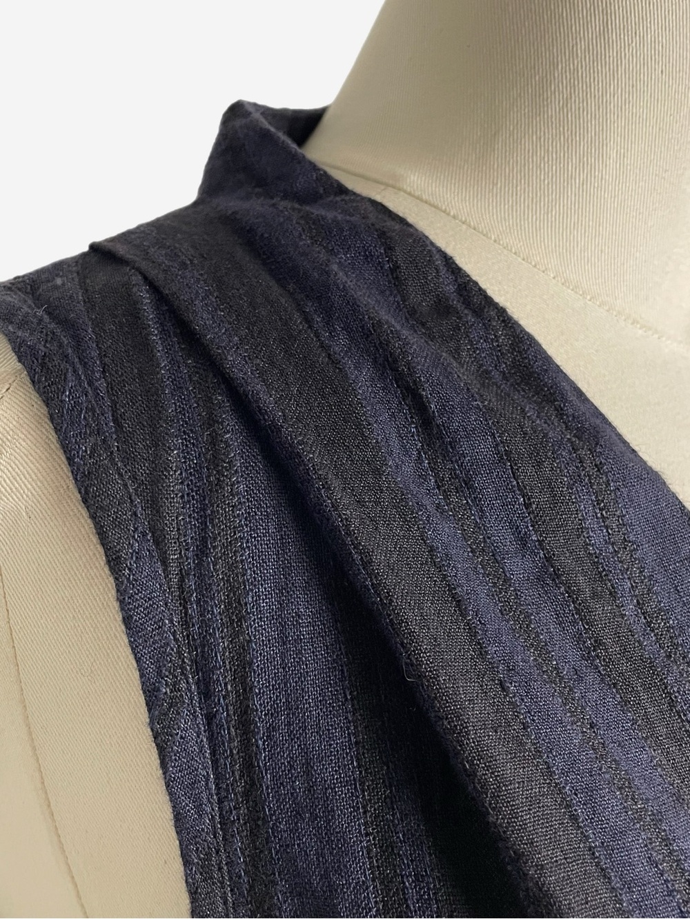 FLAX Navy black striped sleeveless v-neck shift dress linen beachy pockets XS/S - Picture 3 of 11